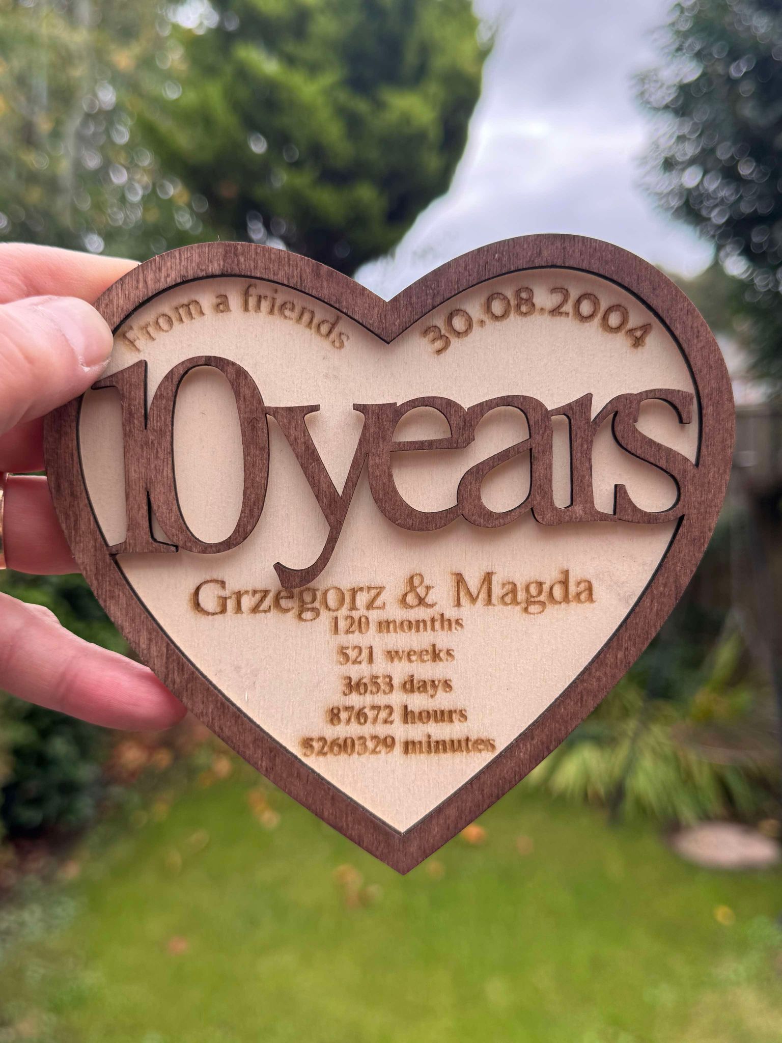 Wooden 10th Wedding Anniversary Card Keepsake Personalised Gift. - Image 3