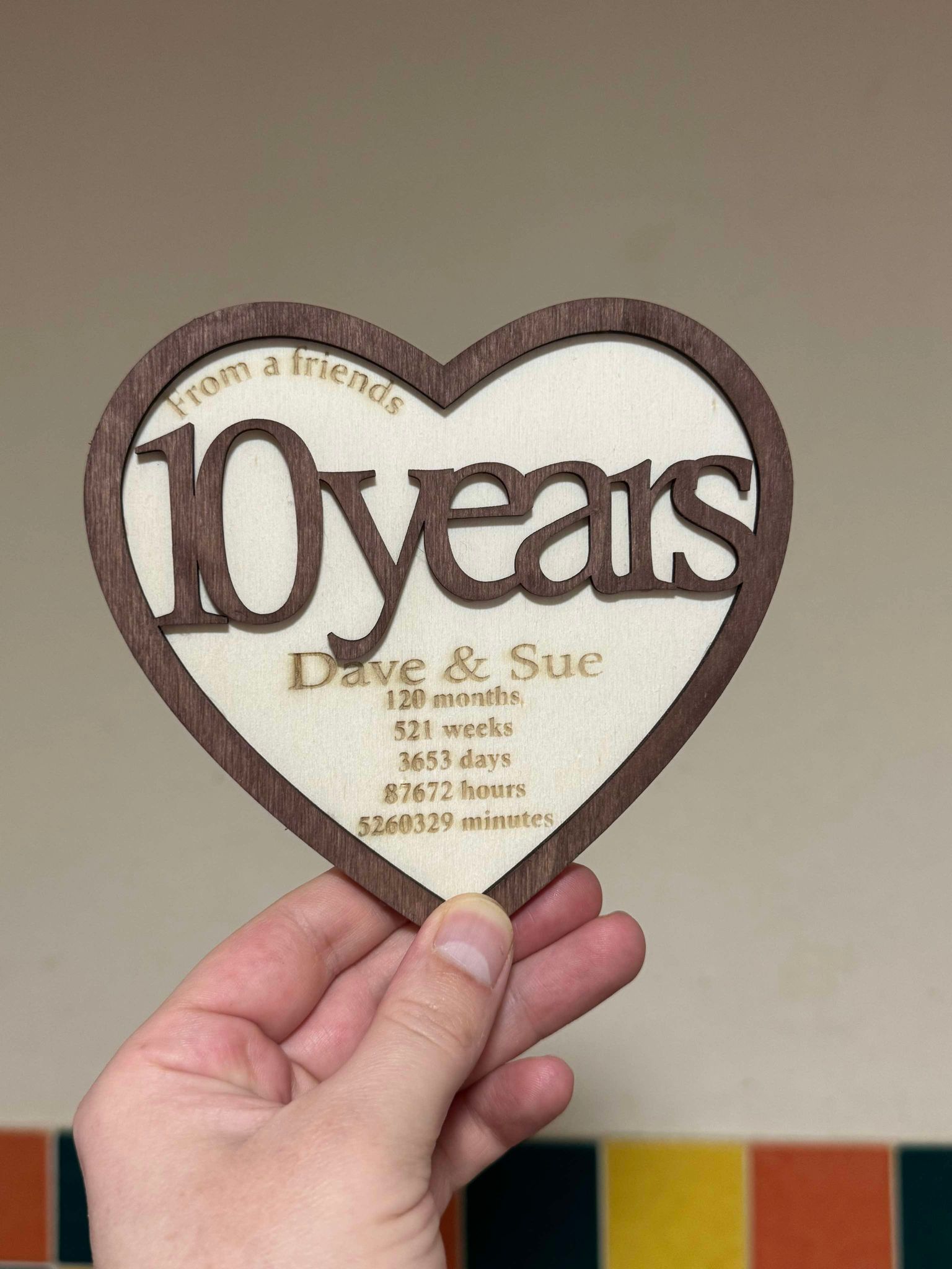 Wooden 10th Wedding Anniversary Card Keepsake Personalised Gift. - Image 2