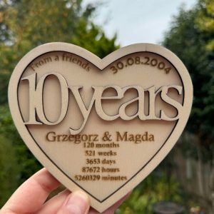 Wooden 10th Wedding Anniversary Card Keepsake Personalised Gift.