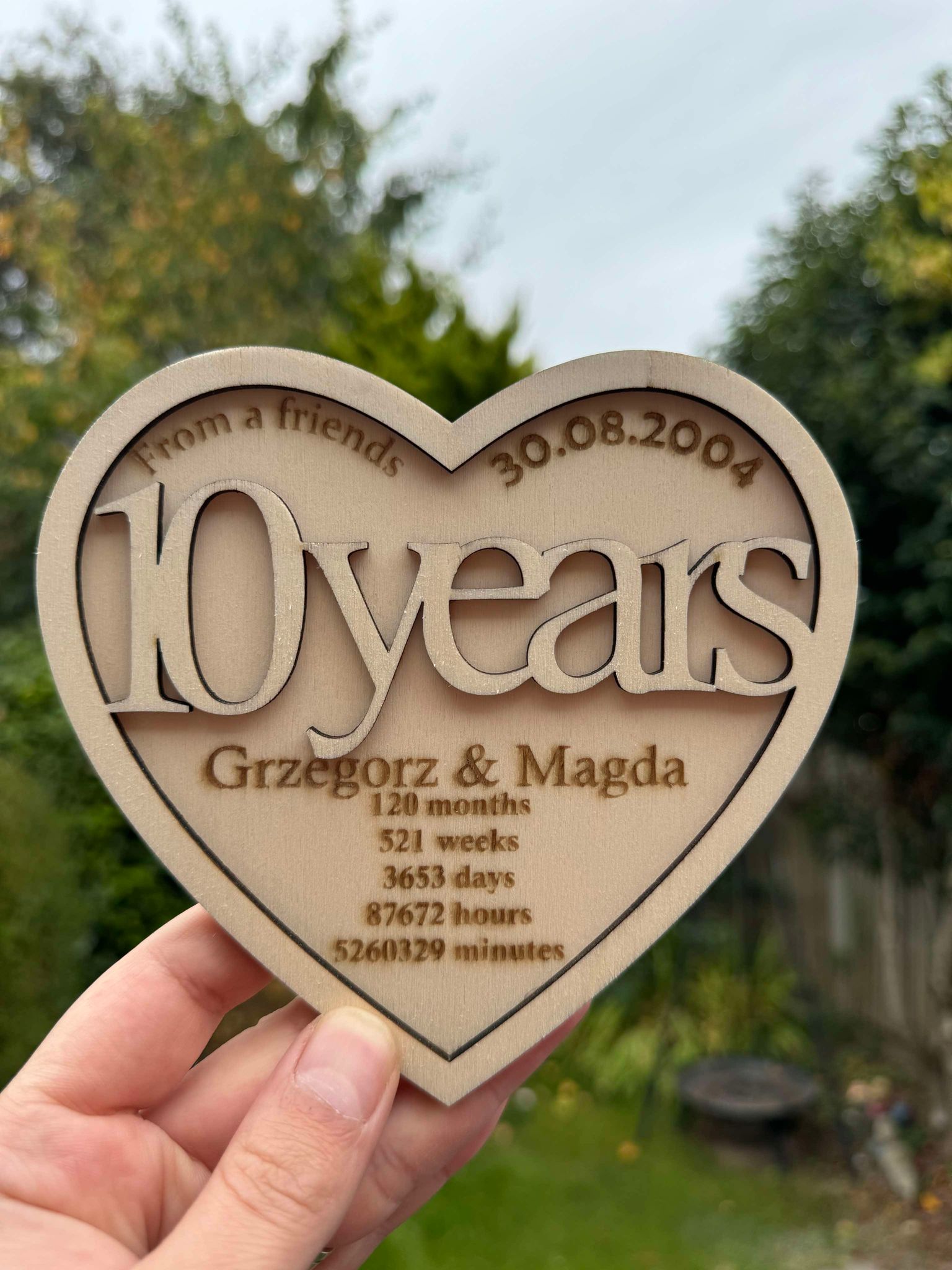 Wooden 10th Wedding Anniversary Card Keepsake Personalised Gift.