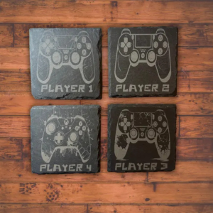 Game controller slate coasters personalized with text