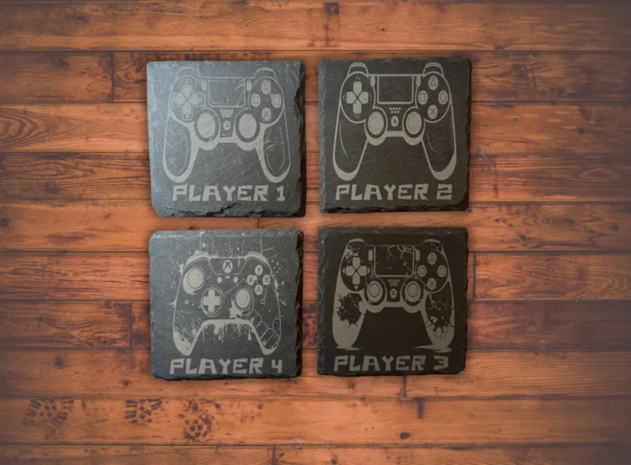 Game controller slate coasters personalized with text