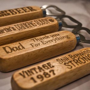 Personalised beer bottle opener with engraved text