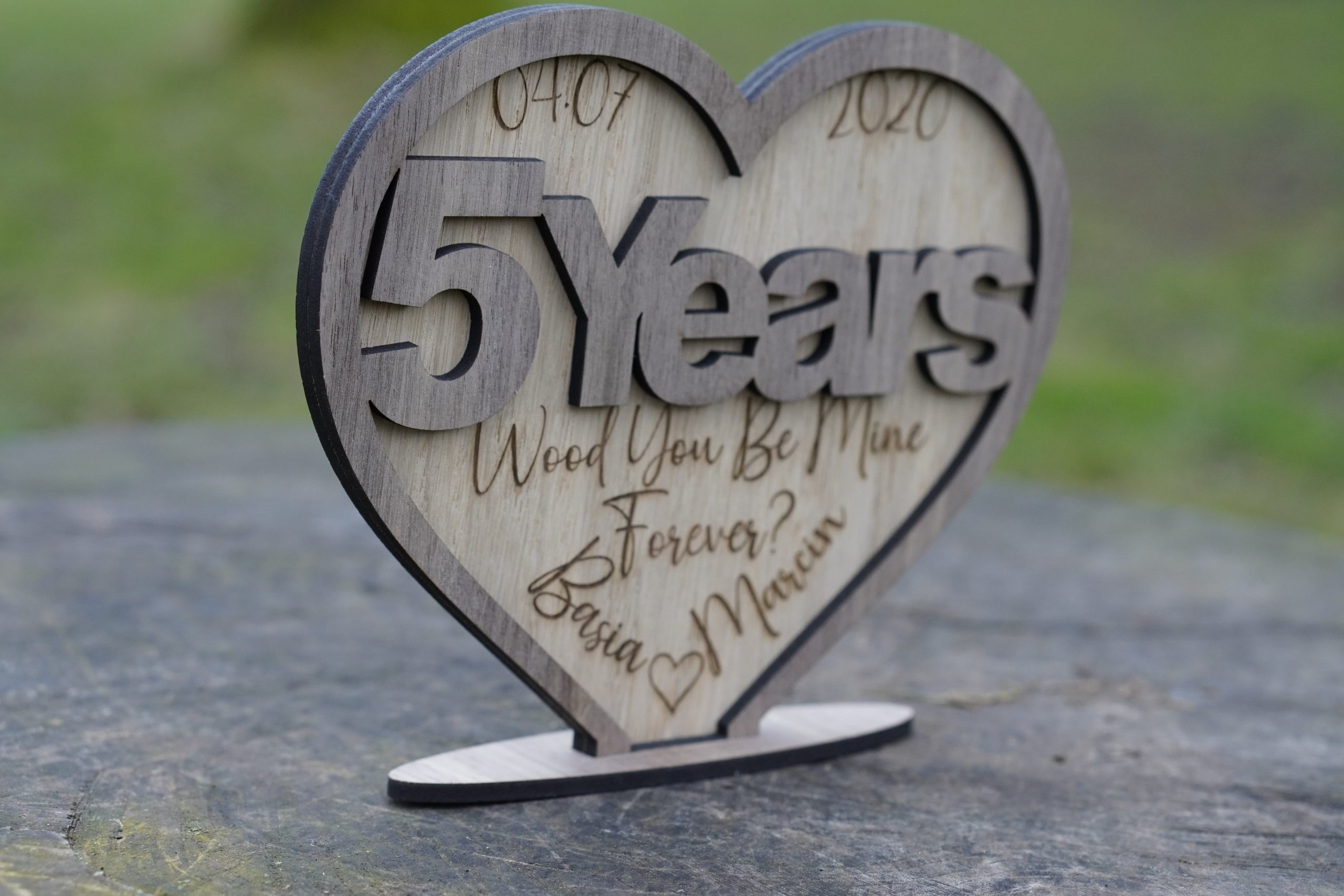 5th wedding anniversary wooden plaque with custom engraving