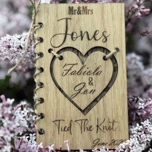 Personalised Wooden Mr & Mrs Wedding Card with Heart Cut-Out, Names and Date