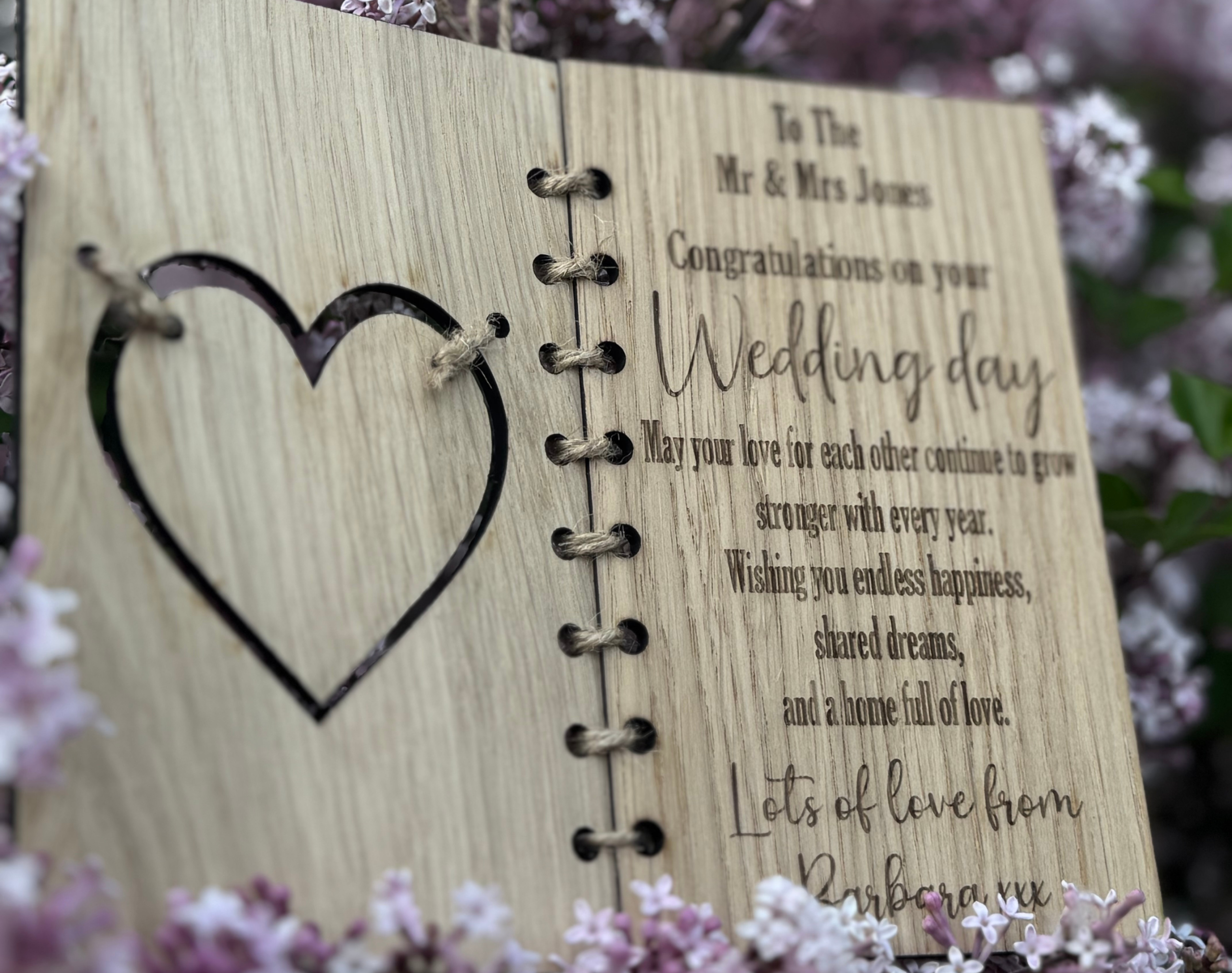 Personalised Wooden Mr & Mrs Wedding Card – Heart Keepsake with Names, Date & Message - Image 5