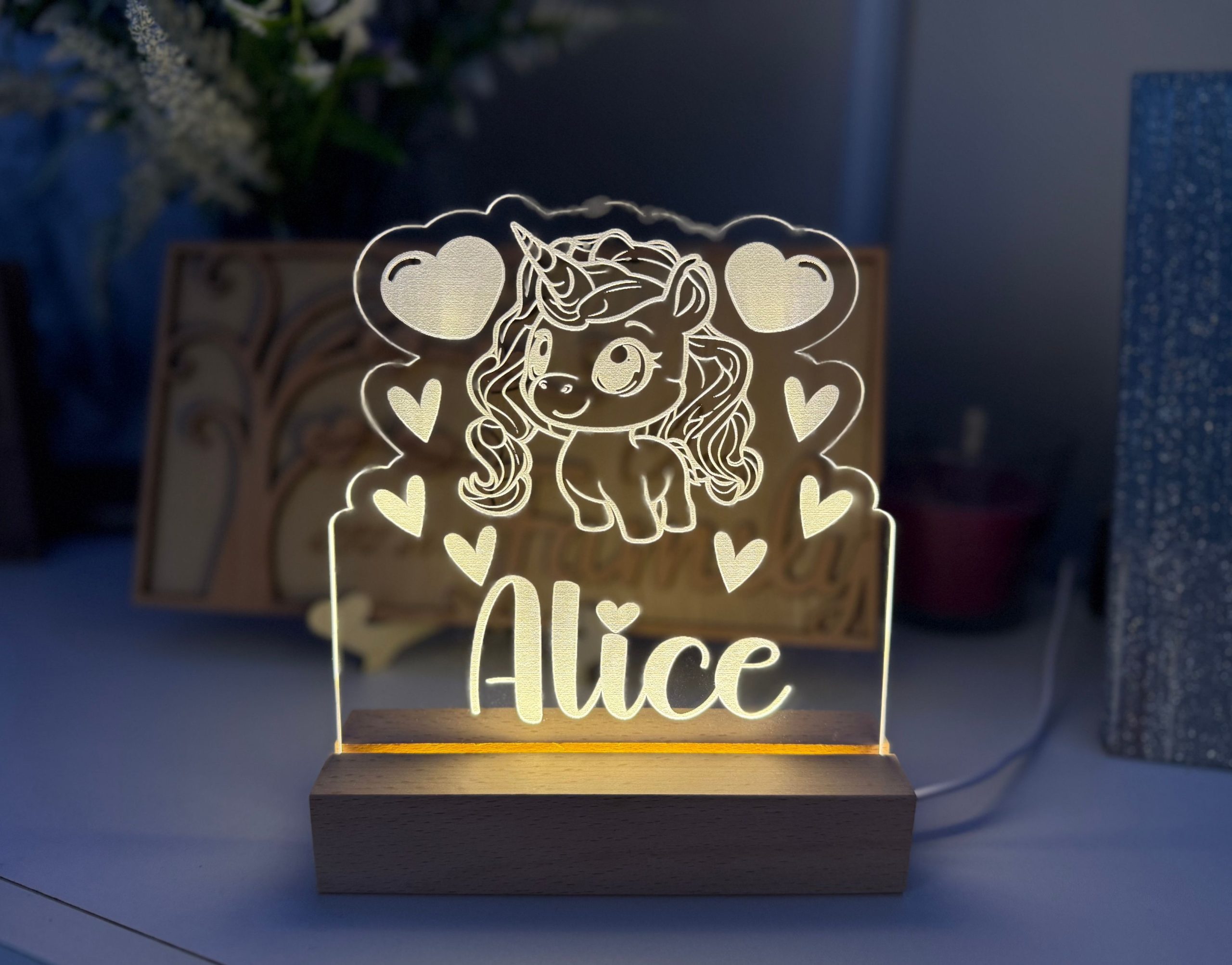 Personalised Unicorn Night Light Custom Name Nursery Lighting - Image 5