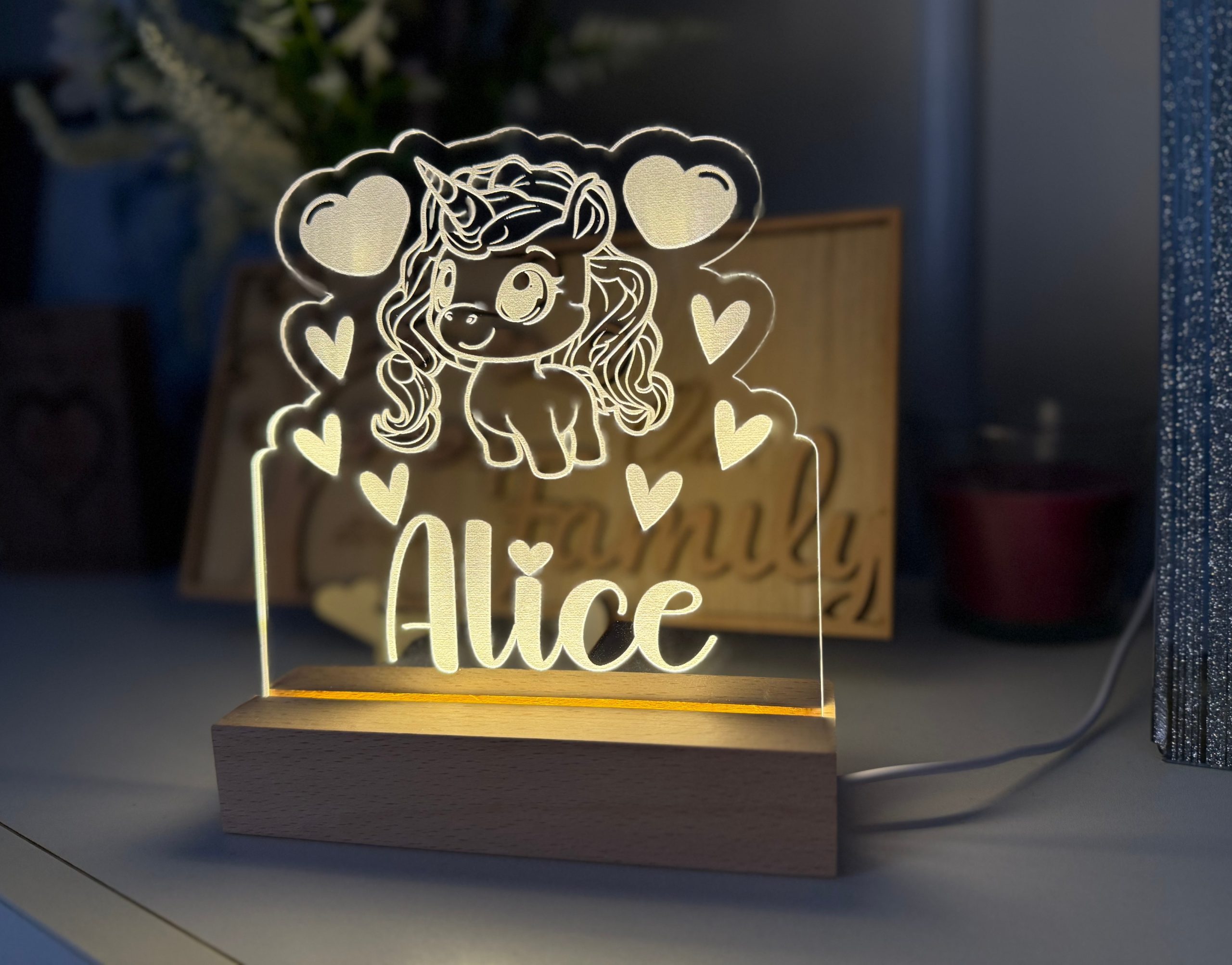 Personalised Unicorn Night Light Custom Name Nursery Lighting - Image 2