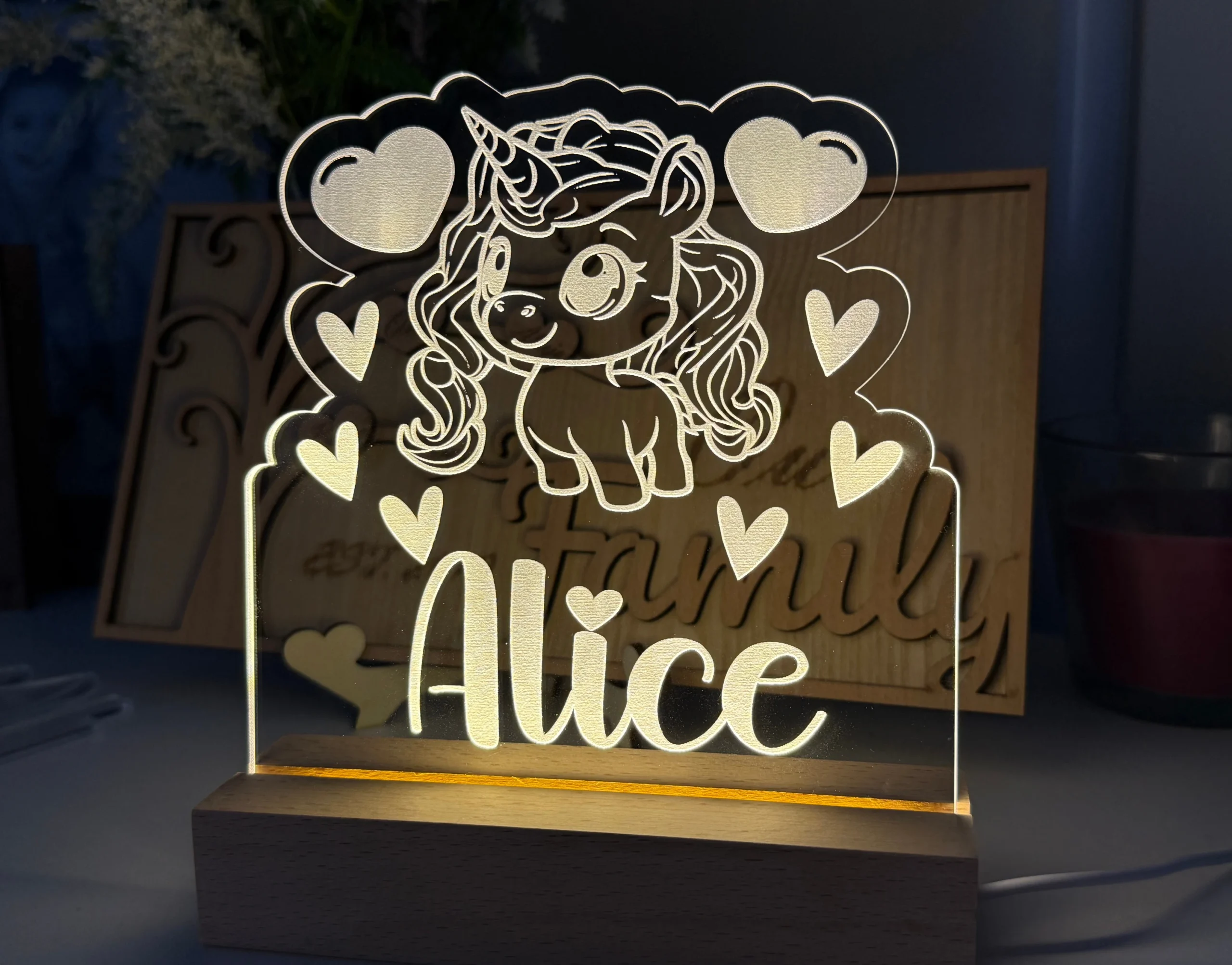 Personalised Unicorn Night Light Custom Name